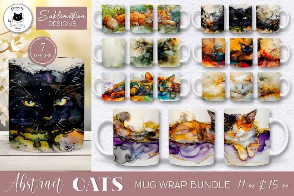Download Watercolor Cat Mug Designs | 7 Cat Wraps - Design Collection
